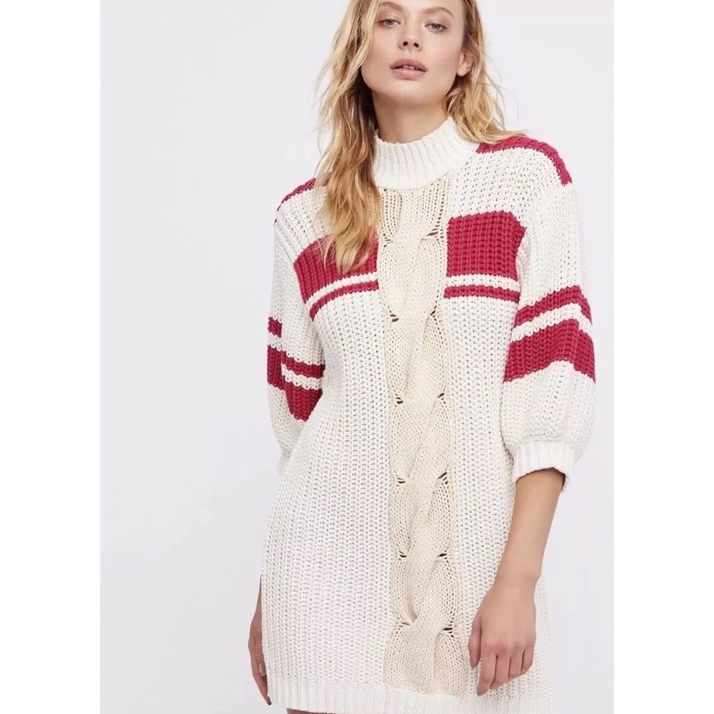 Free People Academia Chunky Cable Knit Striped Sweater Dress Oversized Medium